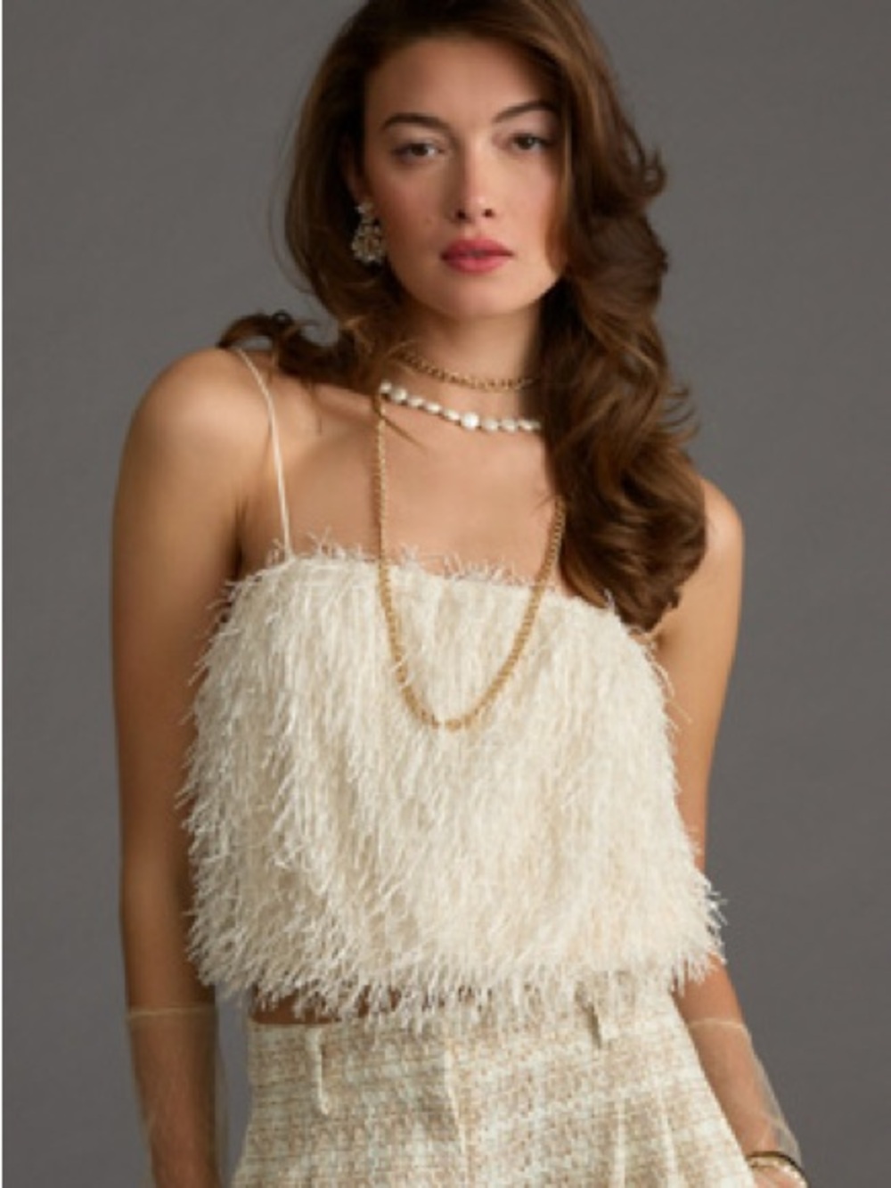 Sunday In Brooklyn Fringe Crop Camisole Cream XL NWT